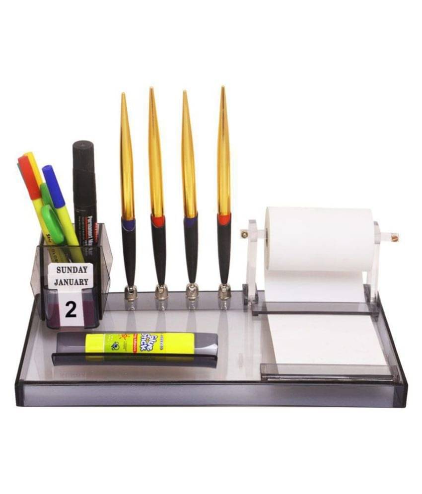     			Rasper Multipurpose Desk Organizer Acrylic Pen Stand With Mountable Calender