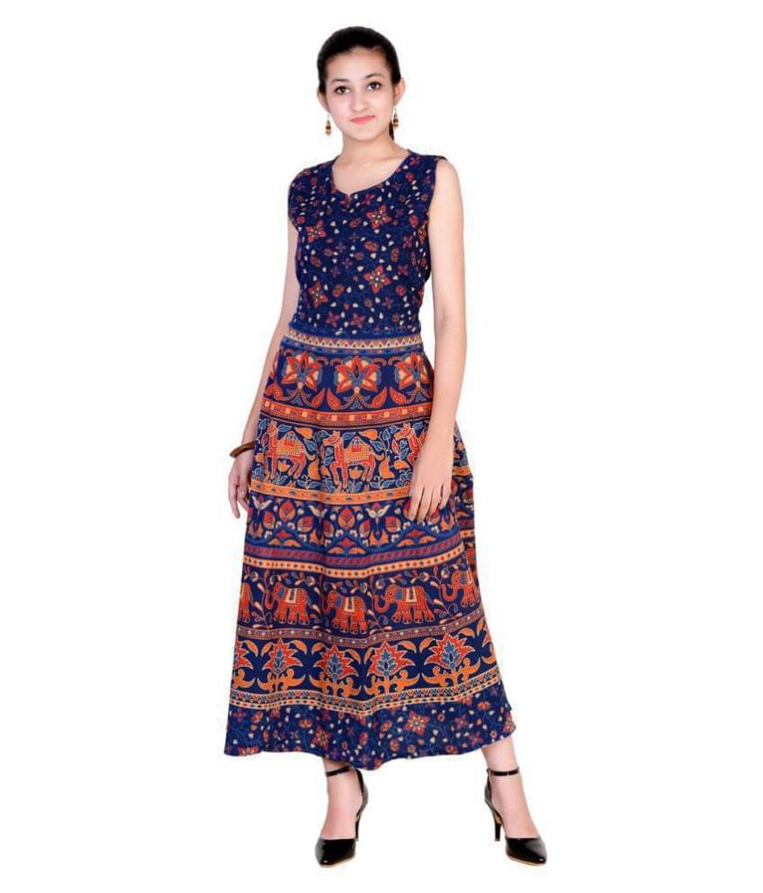     			Frionkandy Women Cotton Ethnic Dress ( Blue )