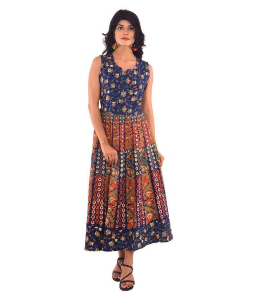     			Frionkandy Cotton Multi Color Fit And Flare Dress