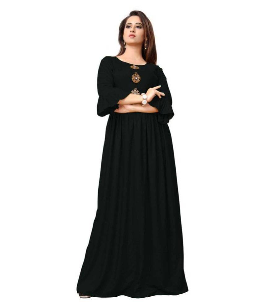     			Frionkandy Women Rayon A-line Dress ( Black )