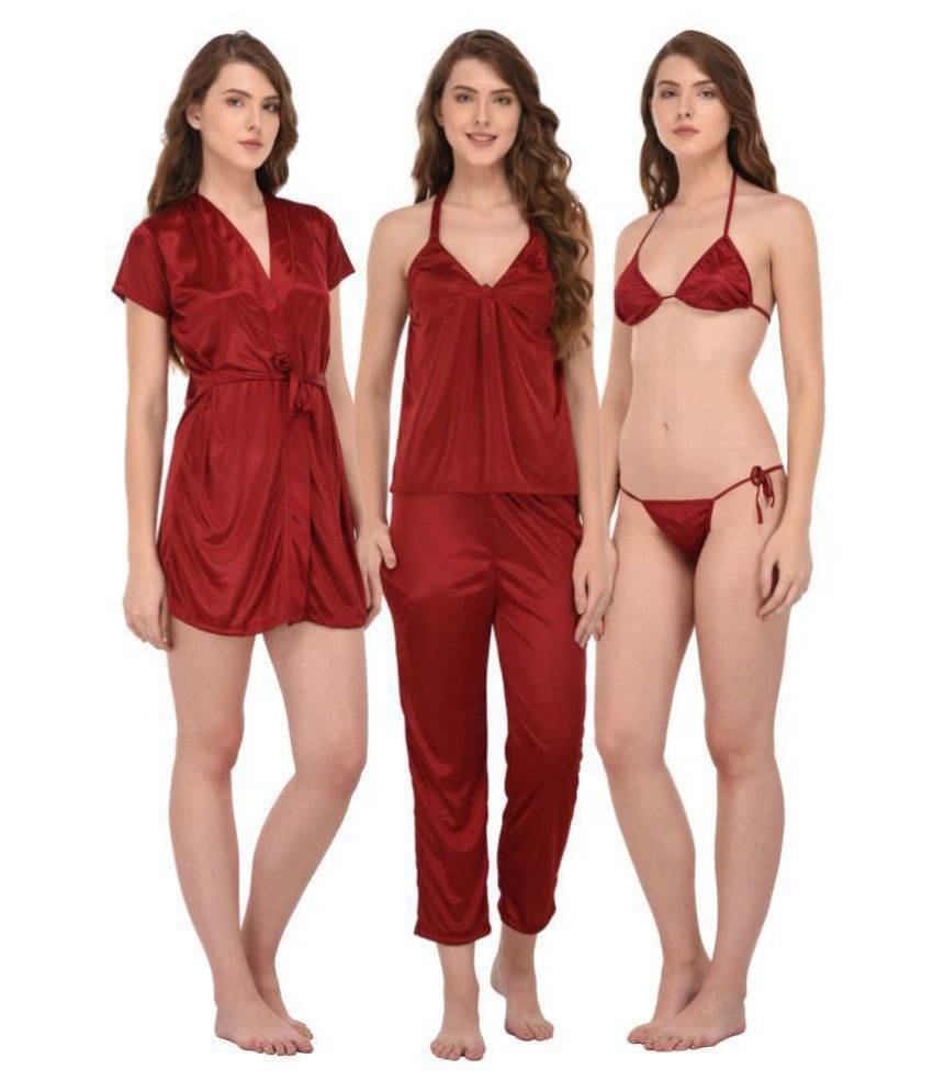     			You Forever Satin Nightsuit Sets - Maroon
