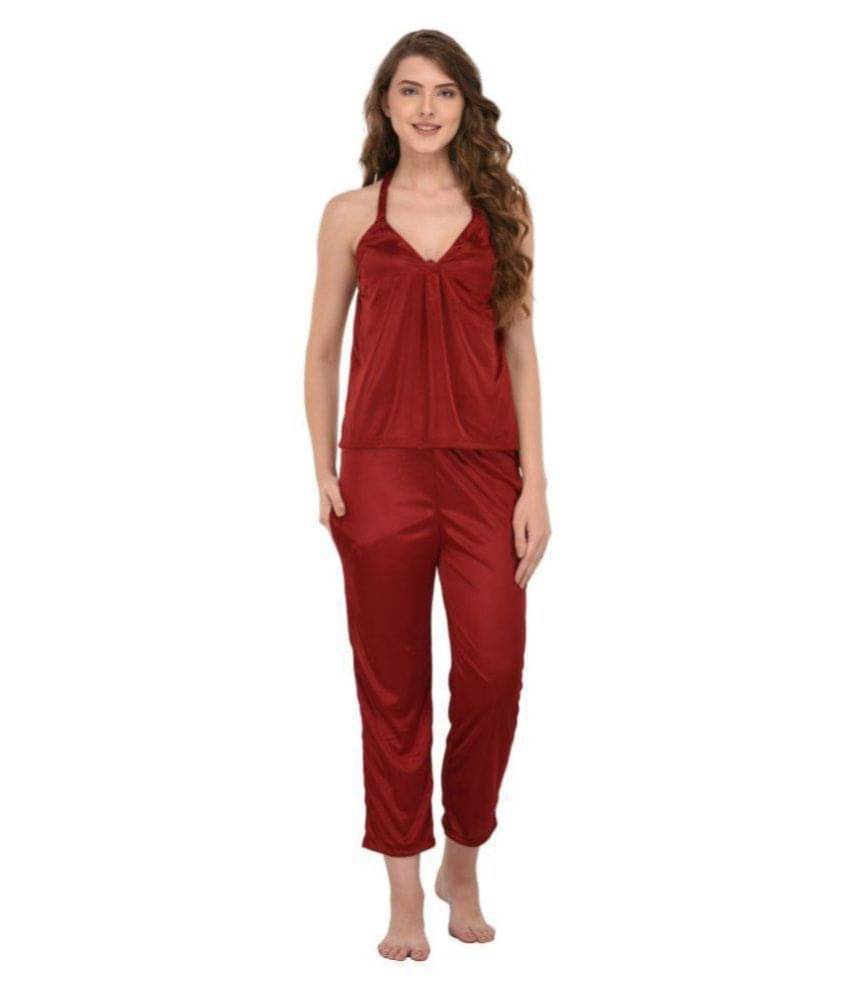     			You Forever Satin Nightsuit Sets - Maroon