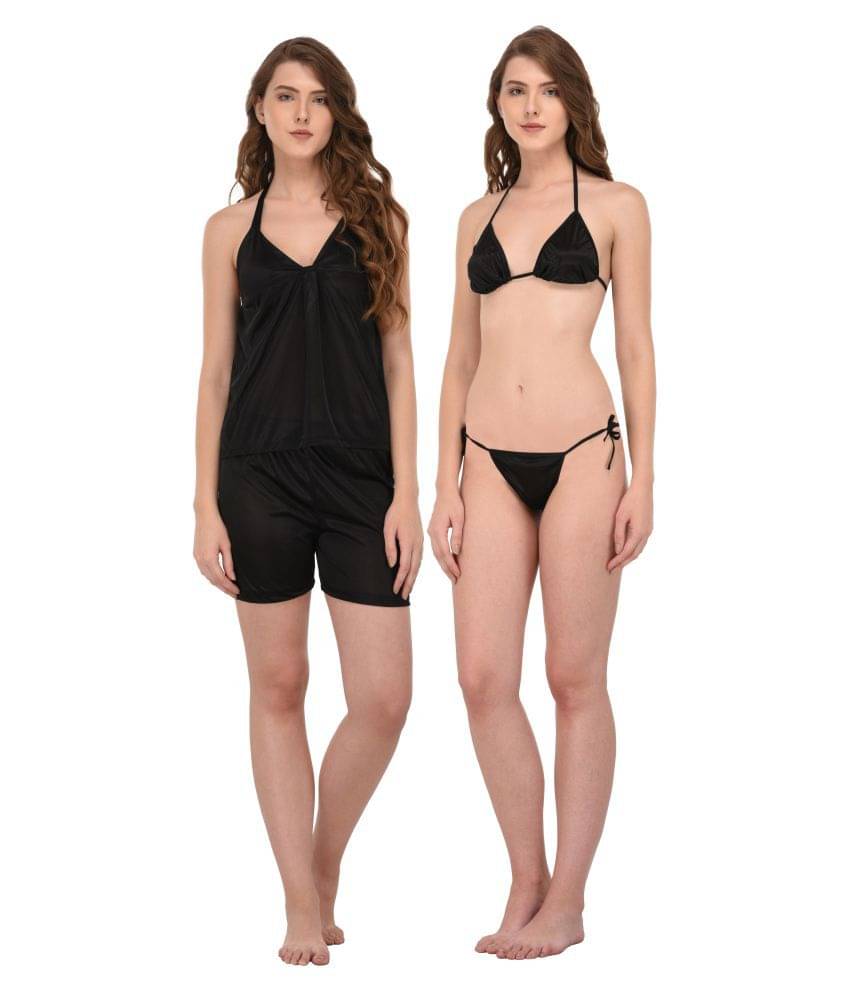     			You Forever Satin Nightsuit Sets - Black