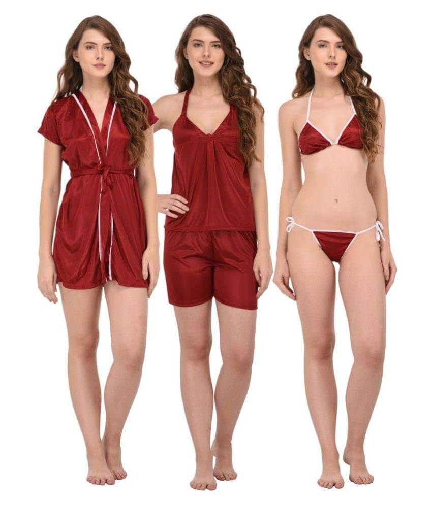     			You Forever Satin Nightsuit Sets - Maroon