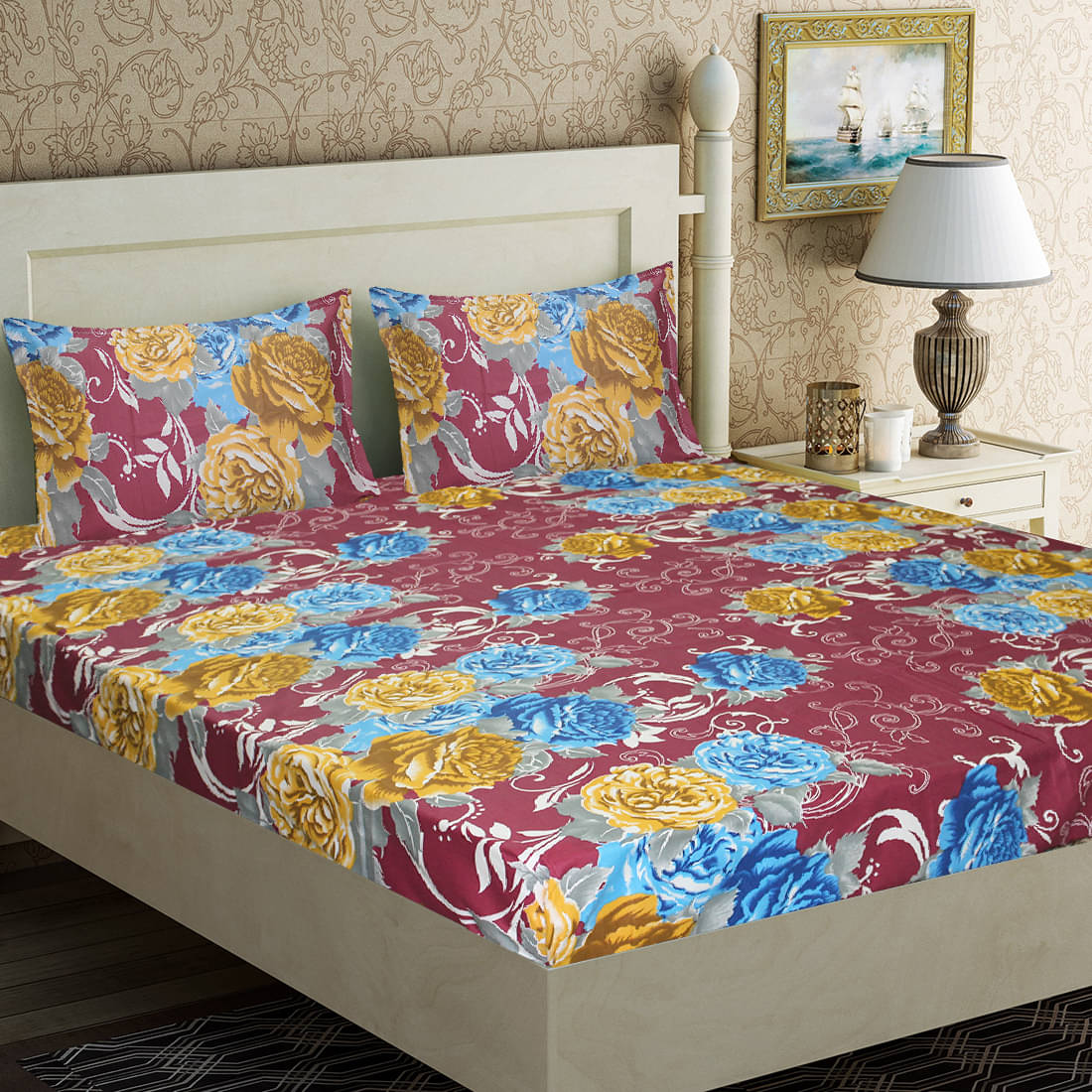     			Home Candy Cotton Double Bedsheet ( Maroon )