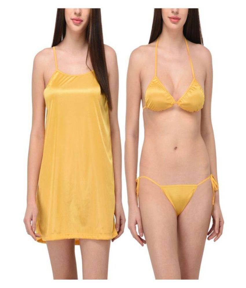     			You Forever Satin Night Dress - Yellow