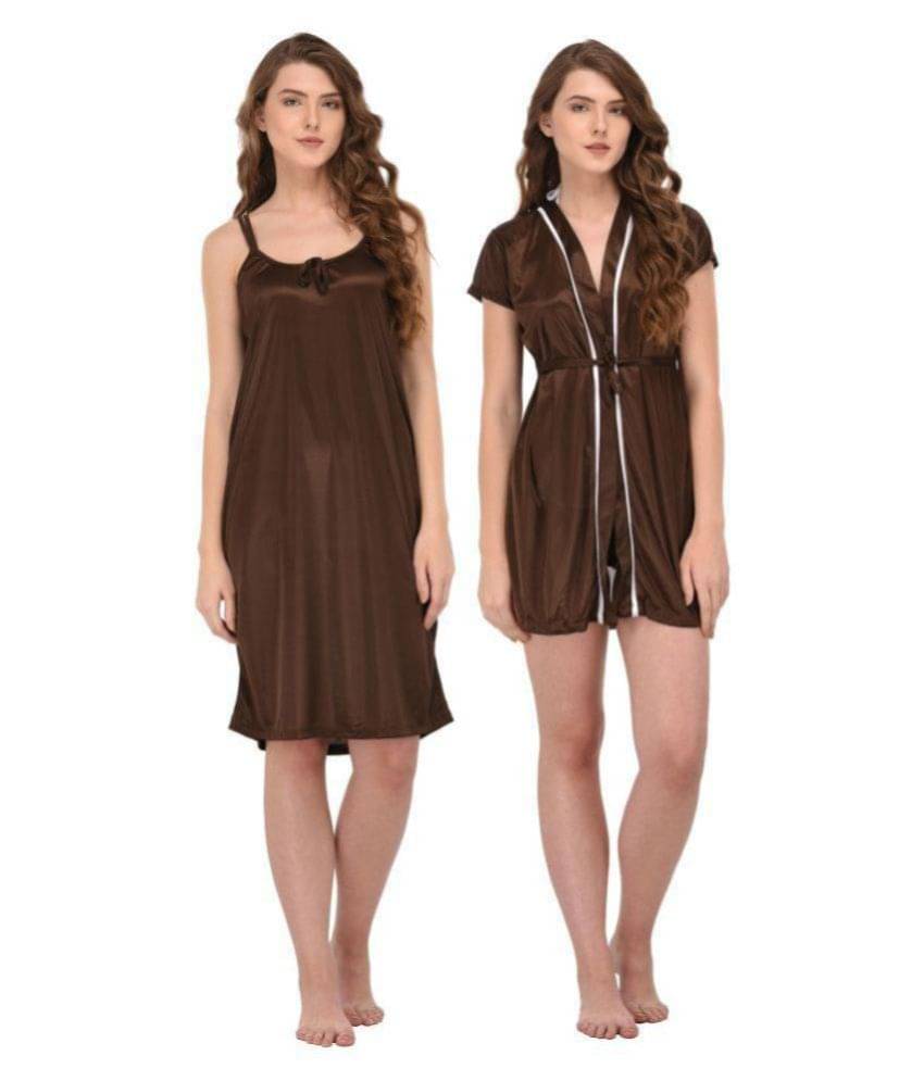     			You Forever Satin Nightsuit Sets - Brown
