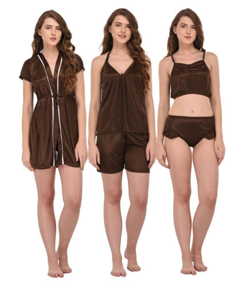     			You Forever - Brown Satin Women's Nightwear Nightsuit Sets ( Pack of 3 )