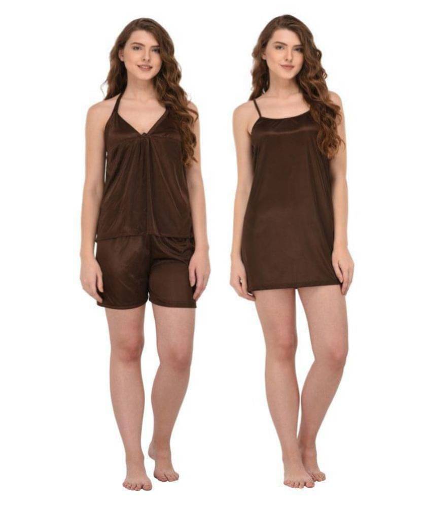     			You Forever Satin Nightsuit Sets - Brown
