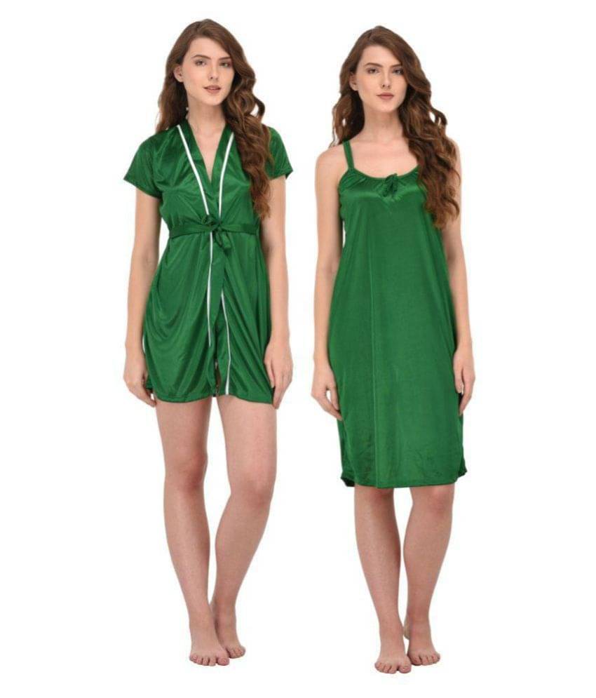     			You Forever Satin Nightsuit Sets - Green