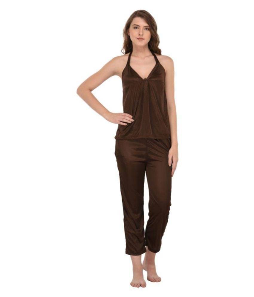     			You Forever Satin Nightsuit Sets - Brown