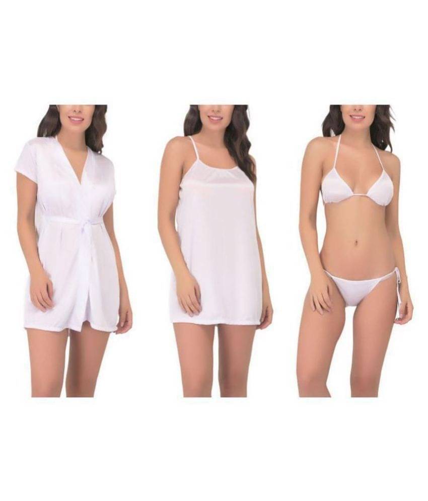     			You Forever Satin Nightsuit Sets - White