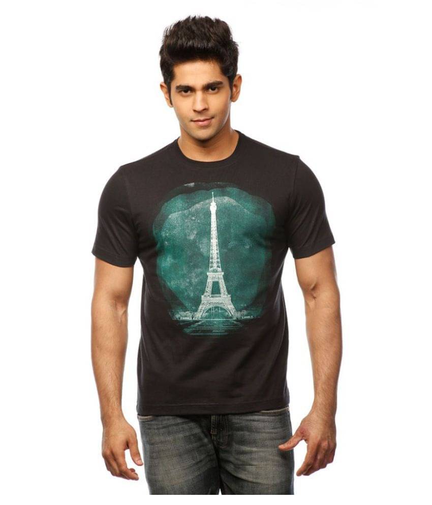     			Huetrap Cotton Black Printed T-Shirt