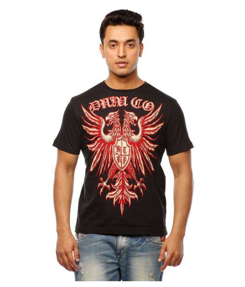     			Huetrap Cotton Black Printed T-Shirt