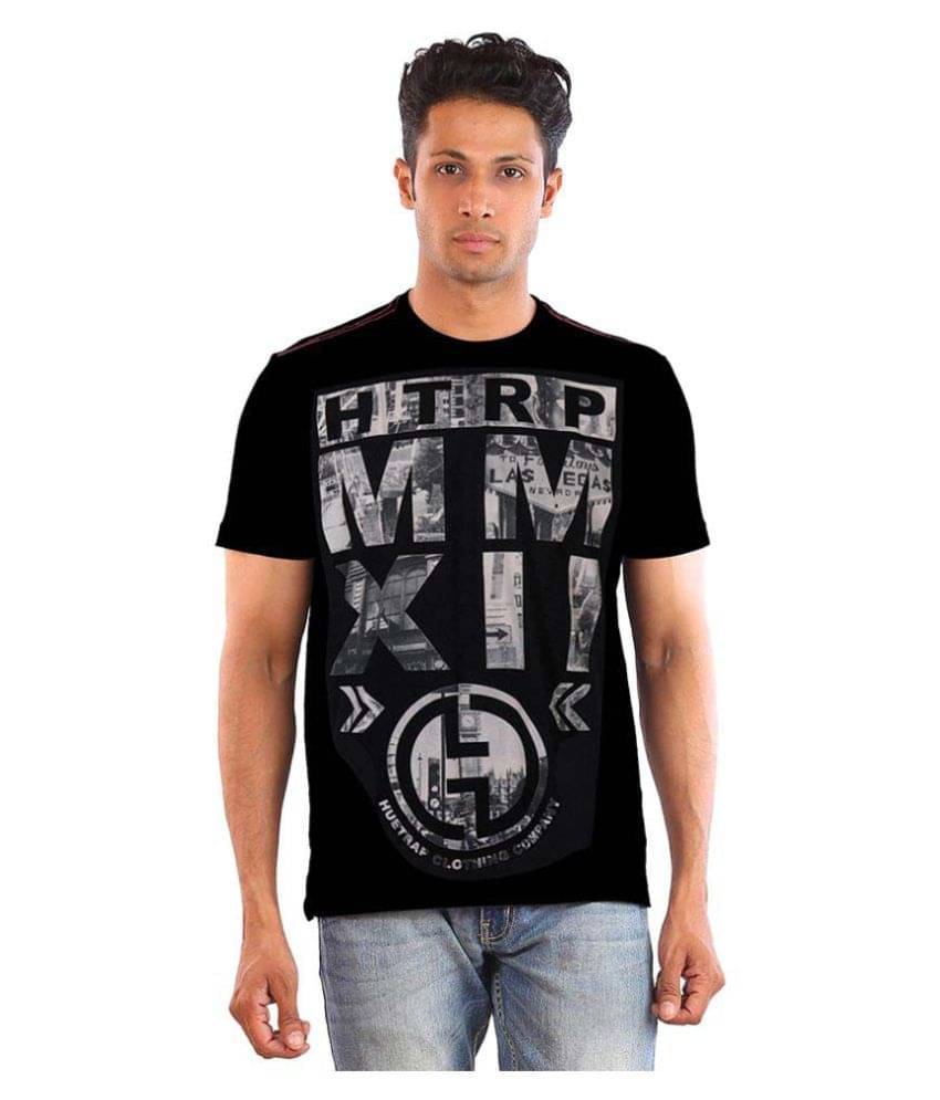     			Huetrap Cotton Black Printed T-Shirt