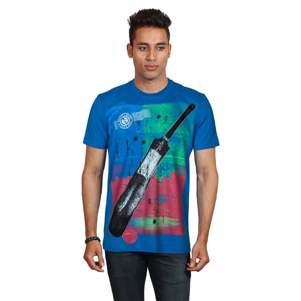 Huetrap Cotton Blue Printed T-Shirt     			Huetrap Cotton Blue Printed T-Shirt