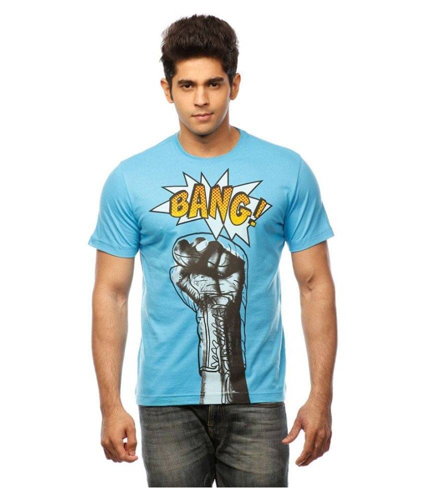 Huetrap Cotton Blue Printed T-Shirt     			Huetrap Cotton Blue Printed T-Shirt