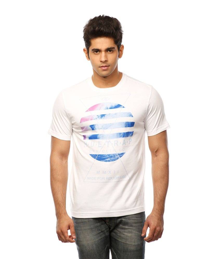     			Huetrap Cotton Blue Printed T-Shirt