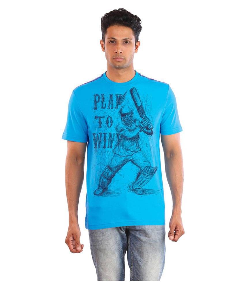     			Huetrap Cotton Blue Printed T-Shirt