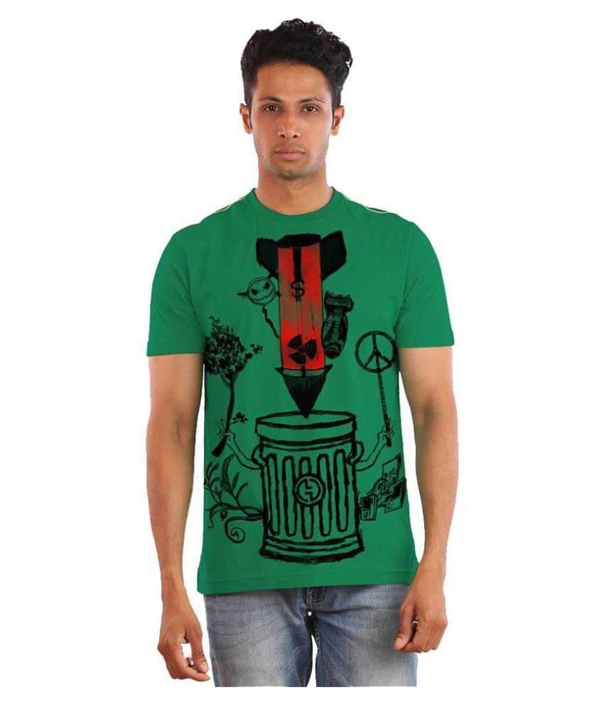 Huetrap Cotton Green Printed T-Shirt Huetrap Cotton Green Printed T-Shirt