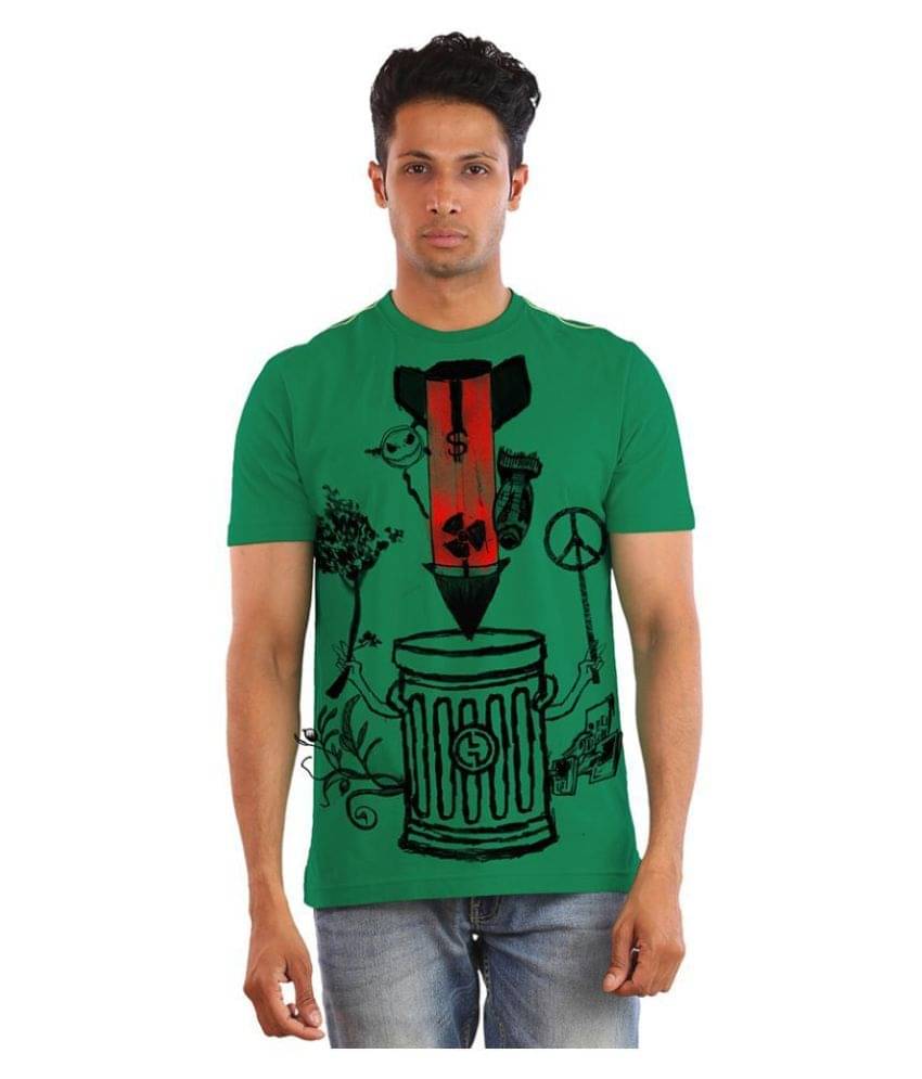 Huetrap Cotton Green Printed T-Shirt     			Huetrap Cotton Green Printed T-Shirt