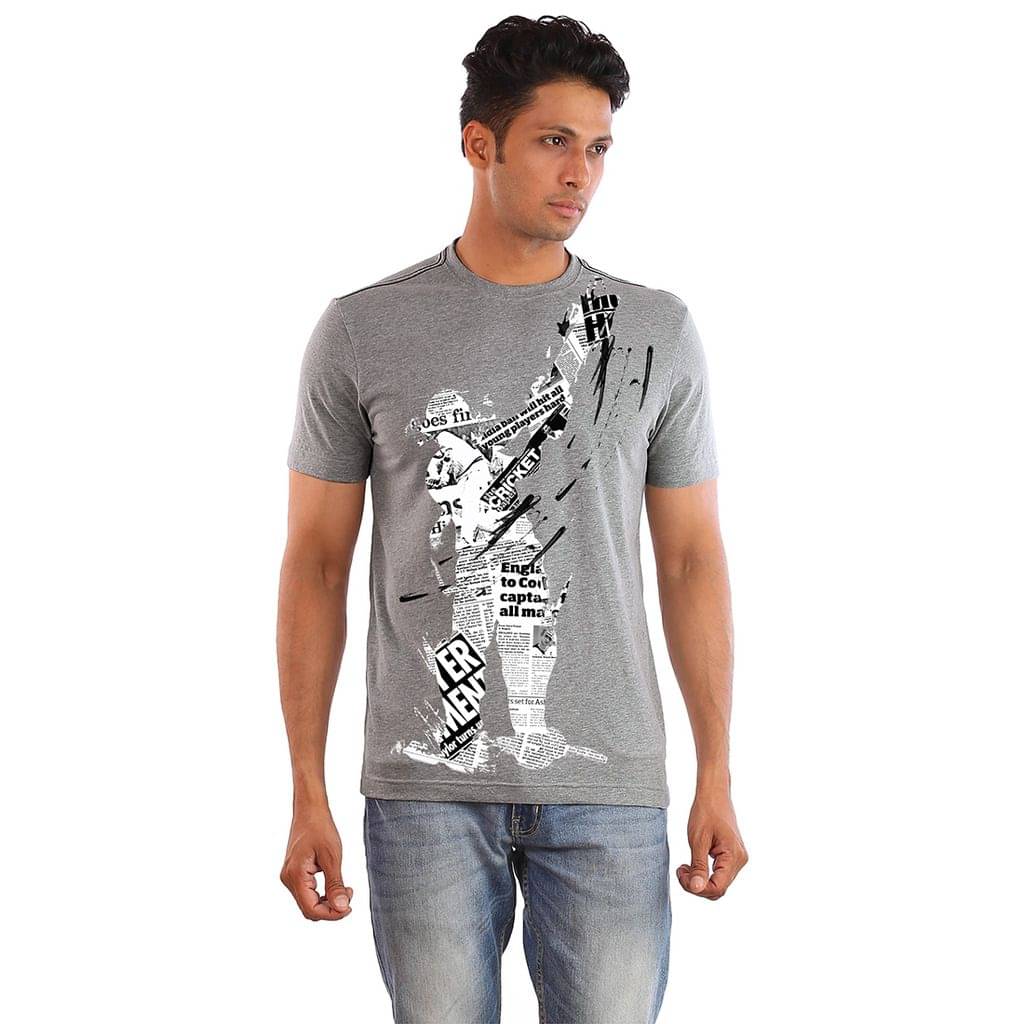 Huetrap Cotton Grey Printed T-Shirt Huetrap Cotton Grey Printed T-Shirt