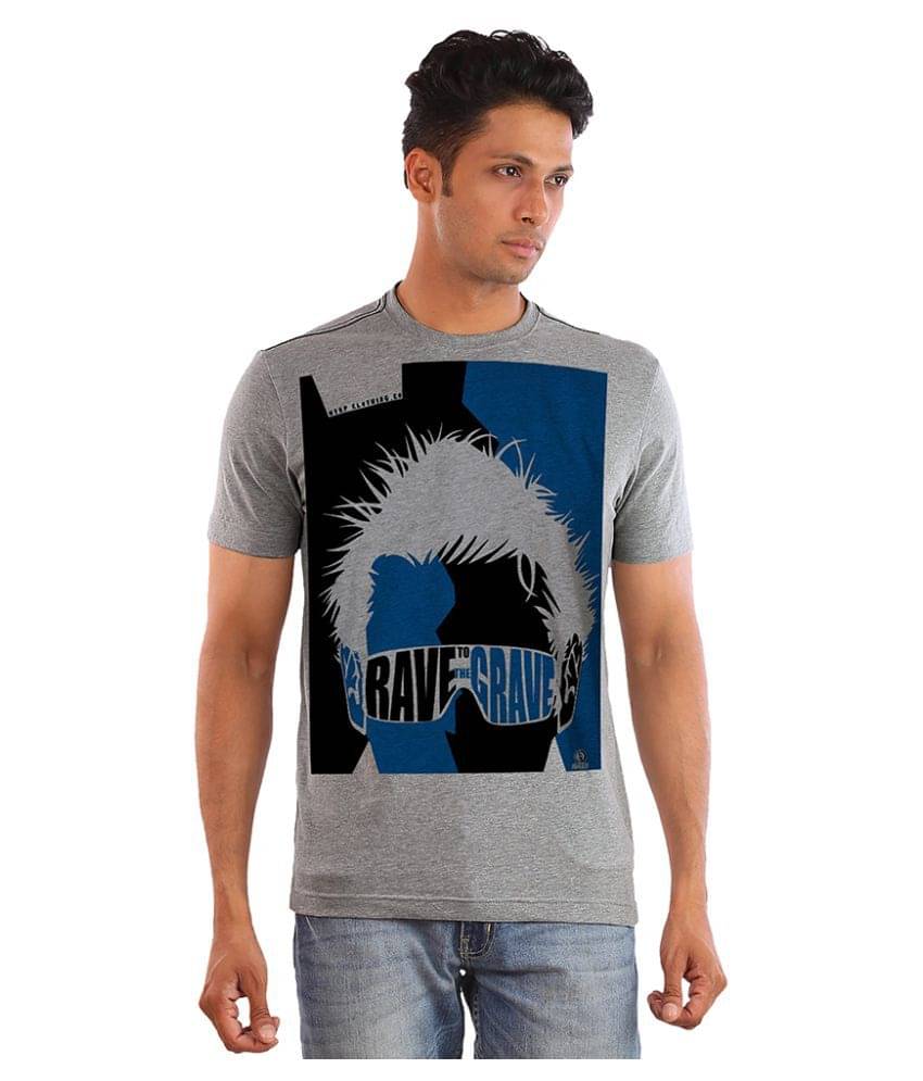     			Huetrap Cotton Grey Printed T-Shirt