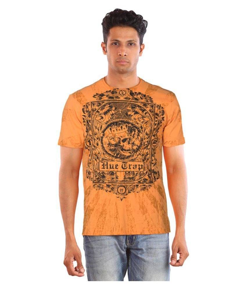     			Huetrap Cotton Orange Printed T-Shirt