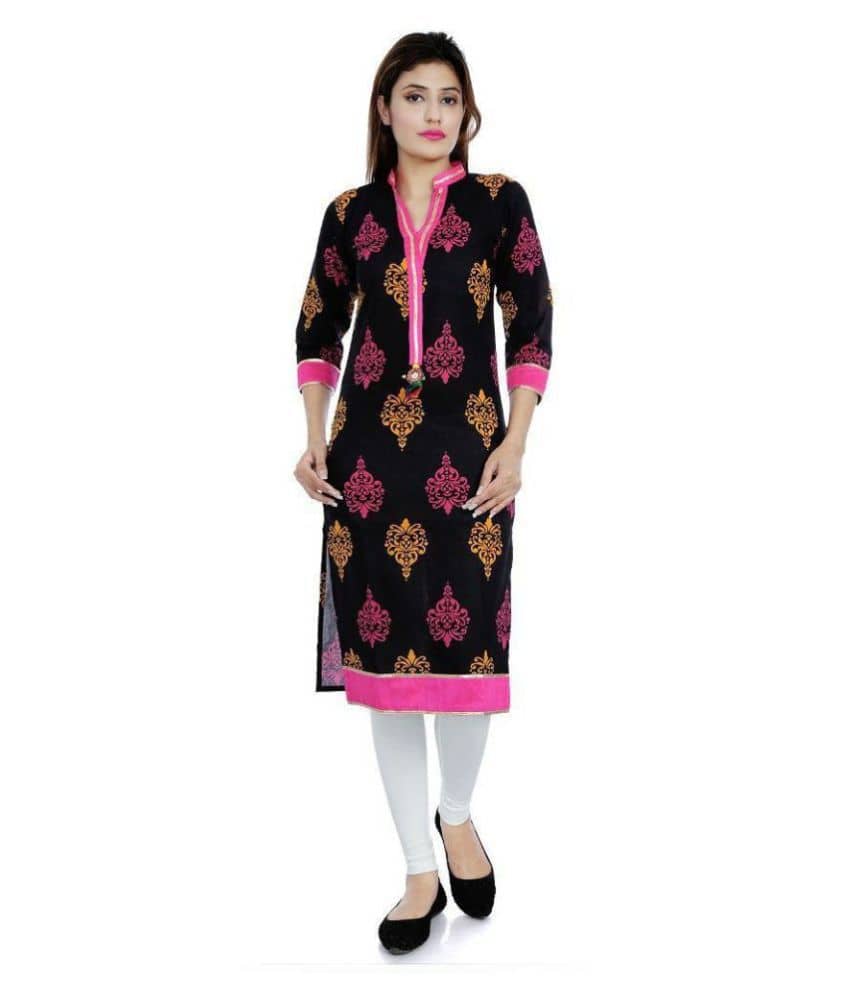 Divena Black Cotton Straight Kurti - Kurtis, Tunics | Buy online on ZillyBuy