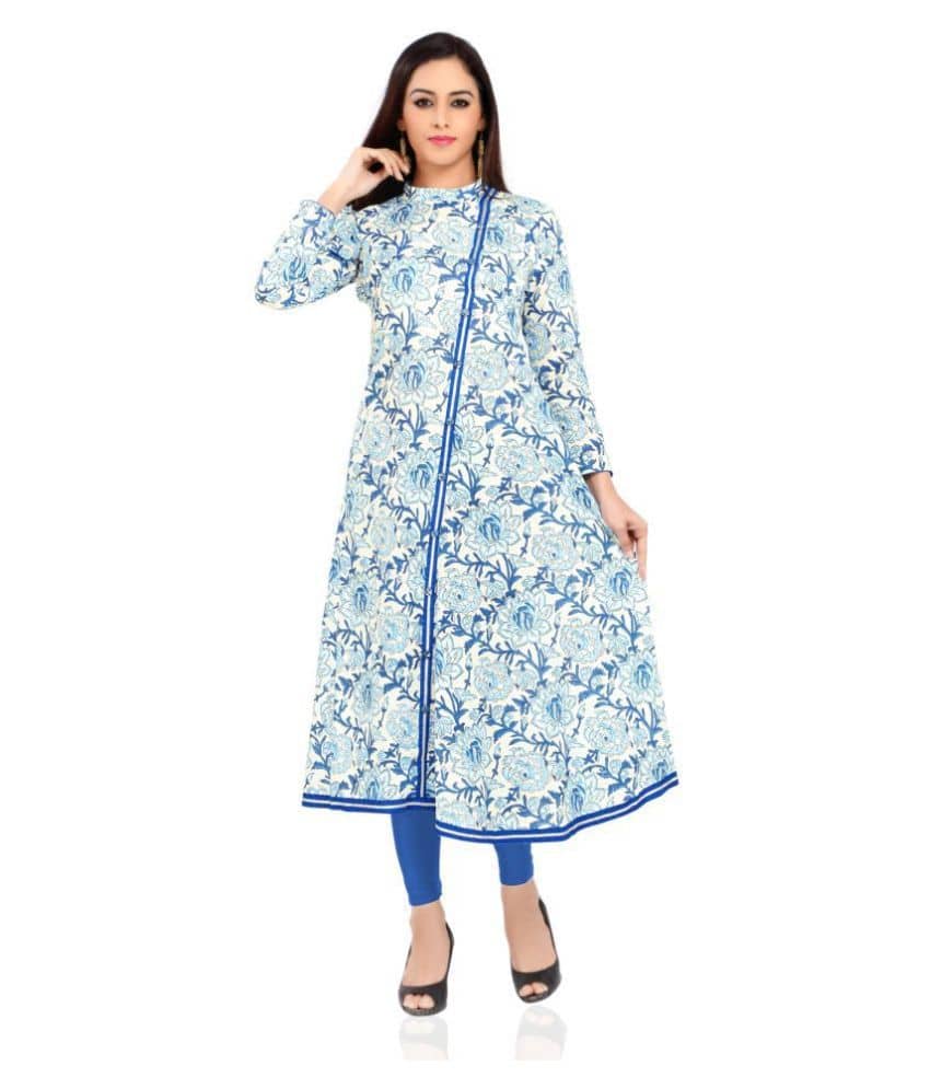 Divena - Blue Cotton Women's Flared Kurti - Kurtis, Tunics | Buy online on ZillyBuy