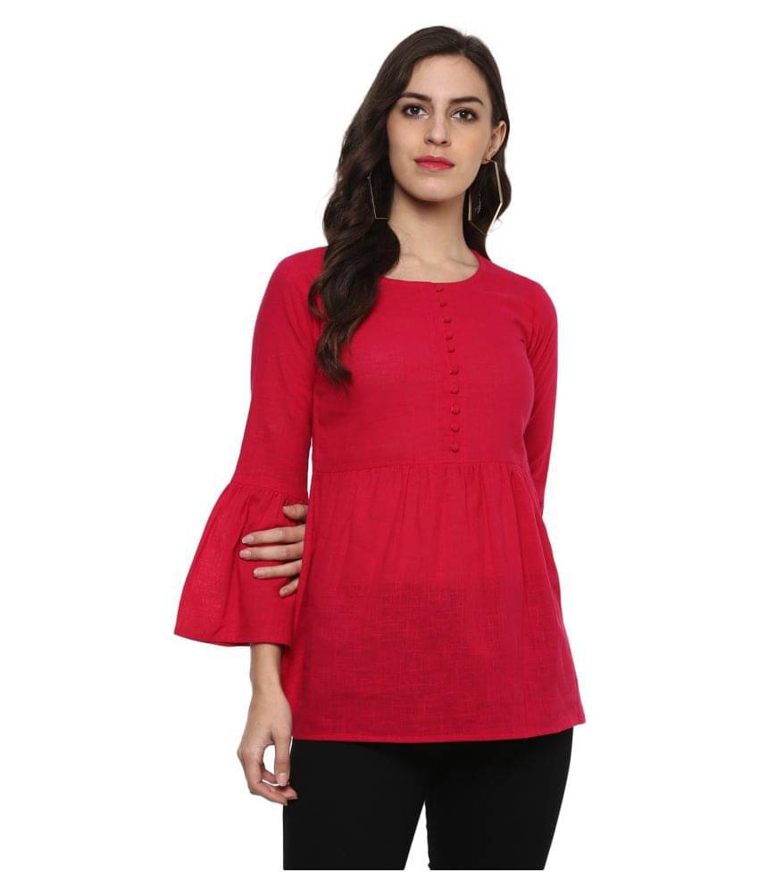 Yash Gallery Women's Cotton Regular Top ( Red ) Yash Gallery Women's Cotton Regular Top ( Red )