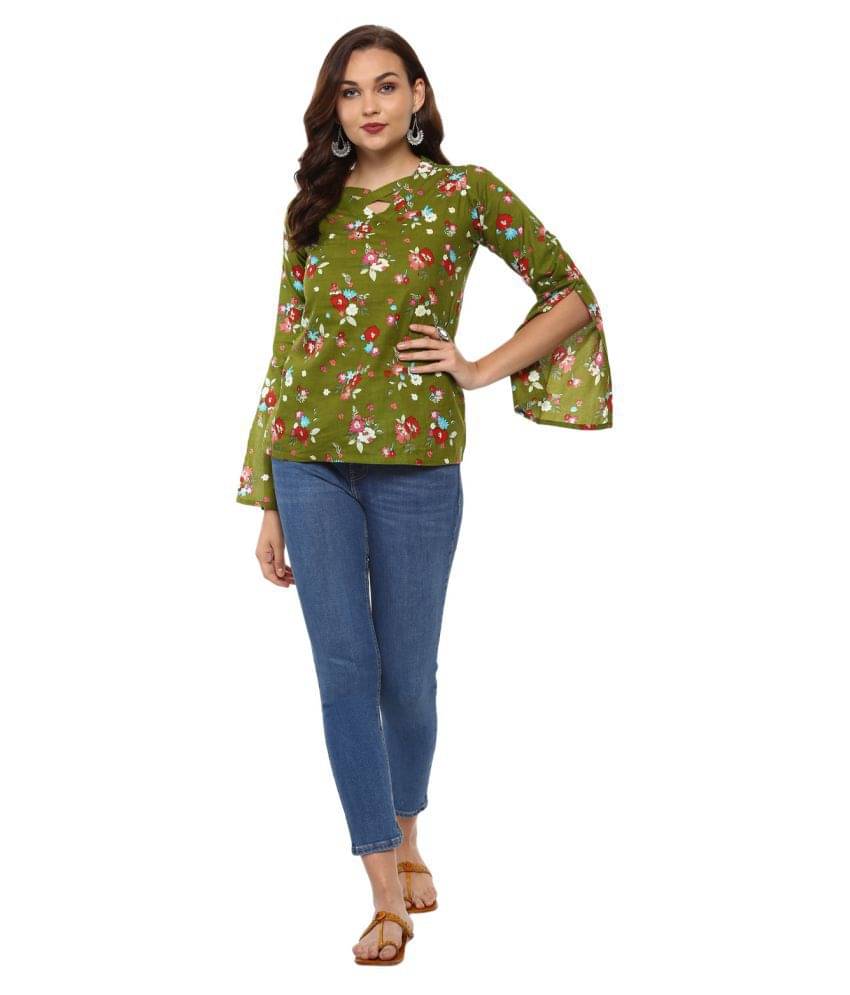 Yash Gallery Women's Cotton Regular Top ( Green ) Yash Gallery Women's Cotton Regular Top ( Green )