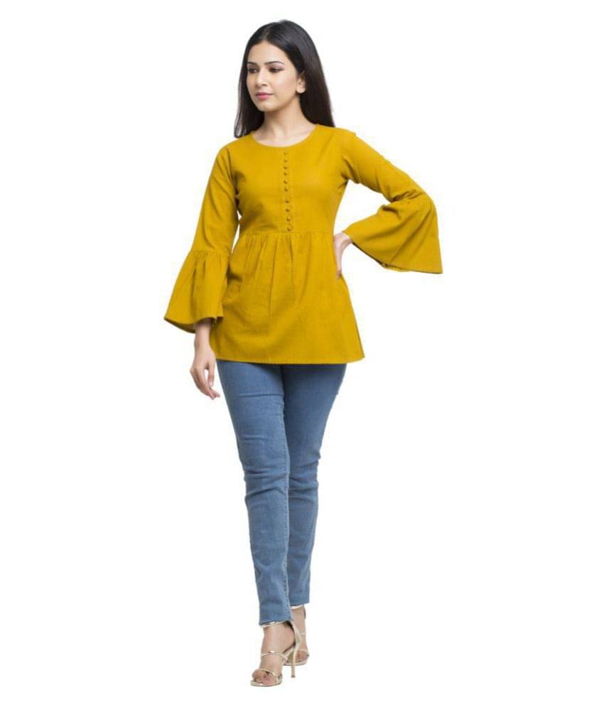 Yash Gallery Women's Cotton Empire Top ( Yellow ) Yash Gallery Women's Cotton Empire Top ( Yellow )