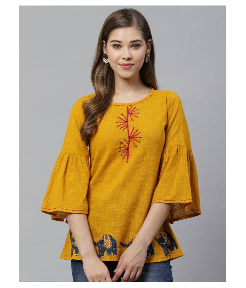 Yash Gallery Women's Cotton Regular Top ( Yellow ) Yash Gallery Women's Cotton Regular Top ( Yellow )