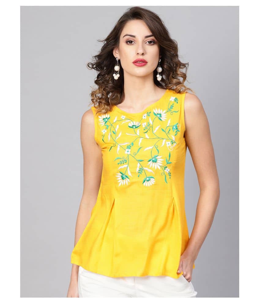 Yash Gallery Women's Rayon A-Line Top ( Yellow )