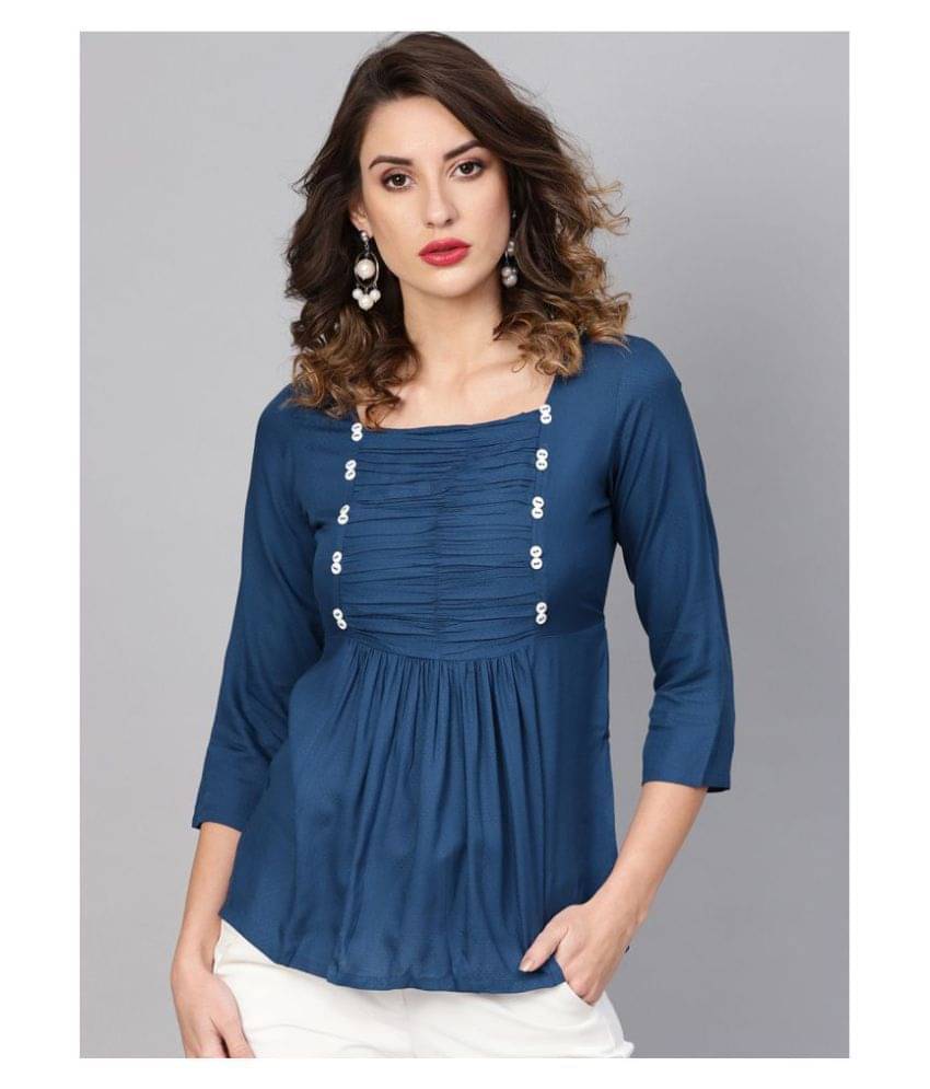 Yash Gallery Women's Rayon Regular Top ( Blue ) Yash Gallery Women's Rayon Regular Top ( Blue )