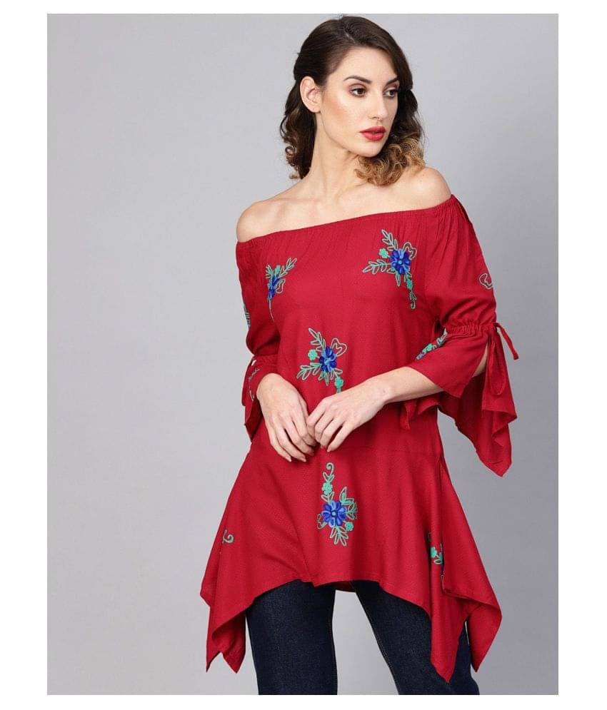 Yash Gallery Women's Rayon Regular Top ( Maroon ) Yash Gallery Women's Rayon Regular Top ( Maroon )