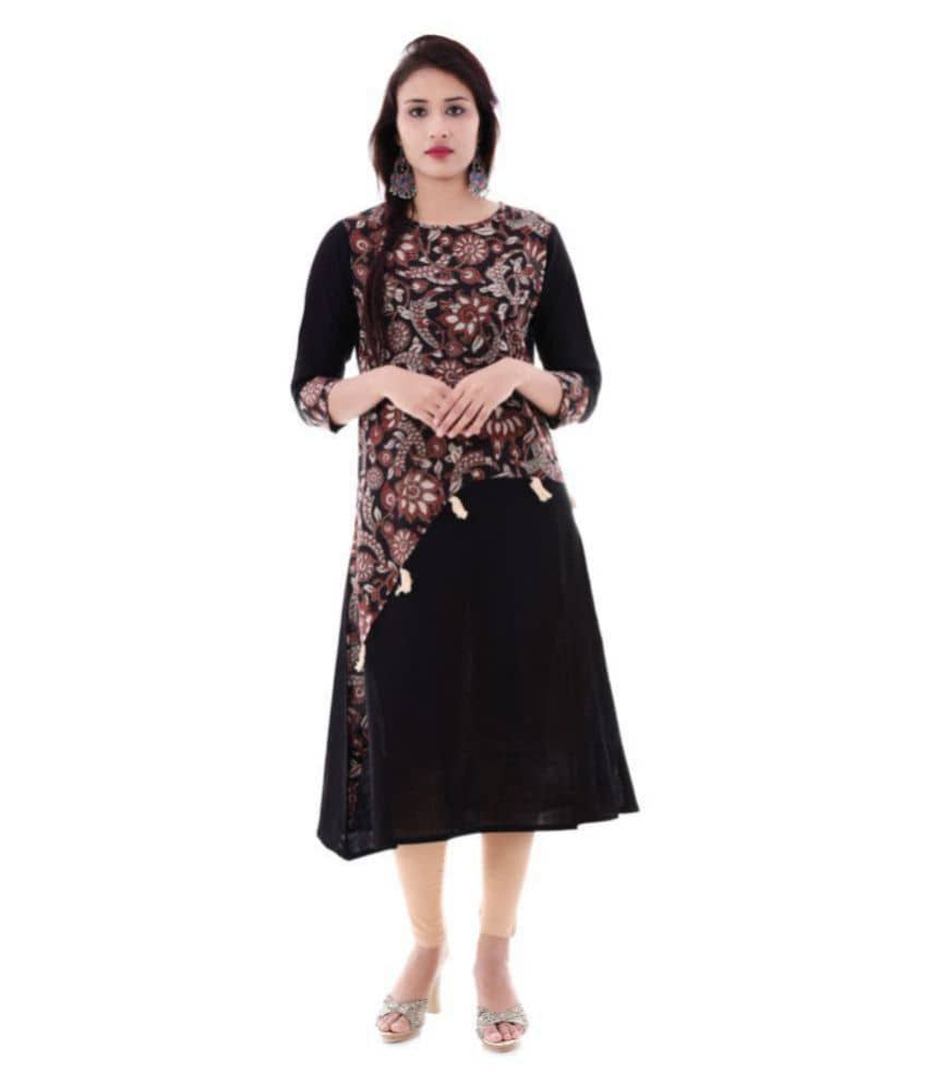 Yash Gallery Pack of 1 Cotton Printed Double Layered Women's Kurti - ( Black ) - Kurtis, Tunics | Buy online on ZillyBuy