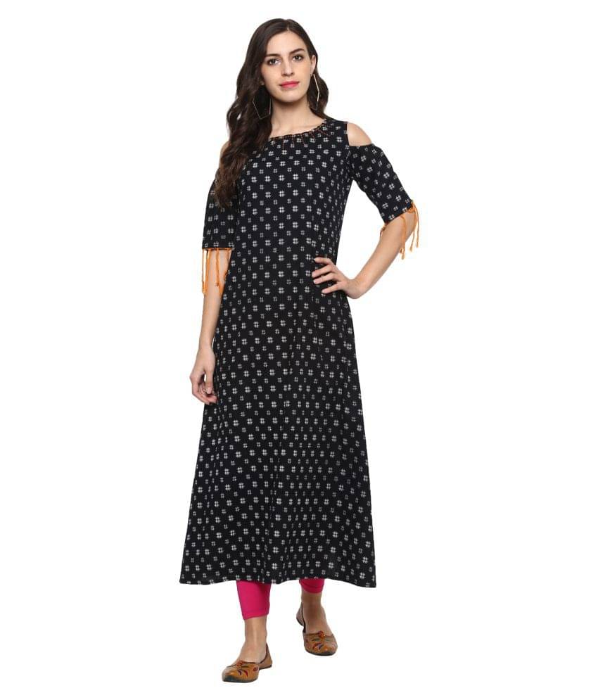 Yash Gallery Pack of 1 Cotton Printed A-line Women's Kurti - ( Black ) Yash Gallery Pack of 1 Cotton Printed A-line Women's Kurti - ( Black )