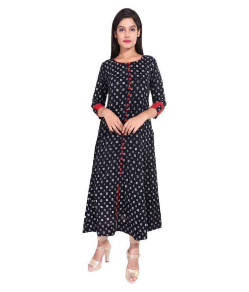 Yash Gallery Pack of 1 Cotton Printed Flared Women's Kurti - ( Black ) - Kurtis, Tunics | Buy online on ZillyBuy