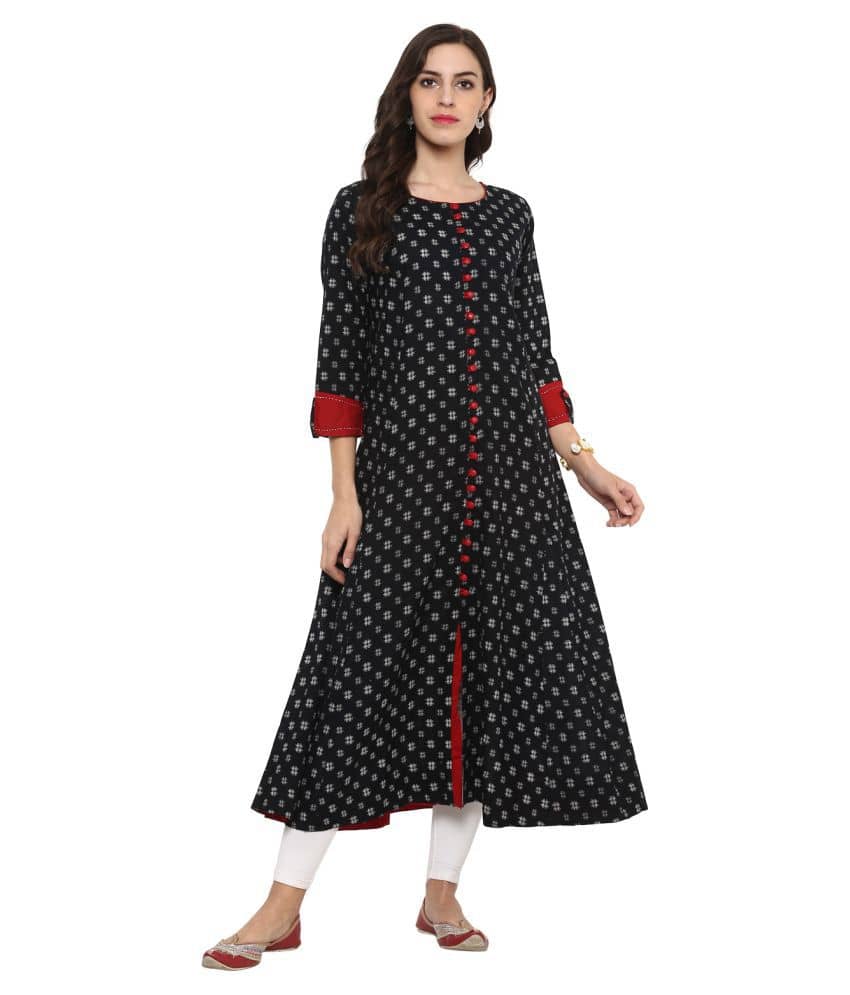 Yash Gallery Pack of 1 Cotton Printed Anarkali Women's Kurti - ( Black ) - Kurtis, Tunics | Buy online on ZillyBuy