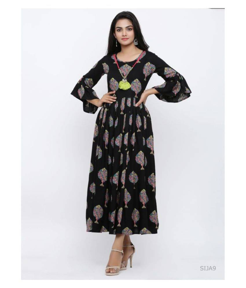 Yash Gallery Pack of 1 Viscose Printed Flared Women's Kurti - ( Black ) Yash Gallery Pack of 1 Viscose Printed Flared Women's Kurti - ( Black )