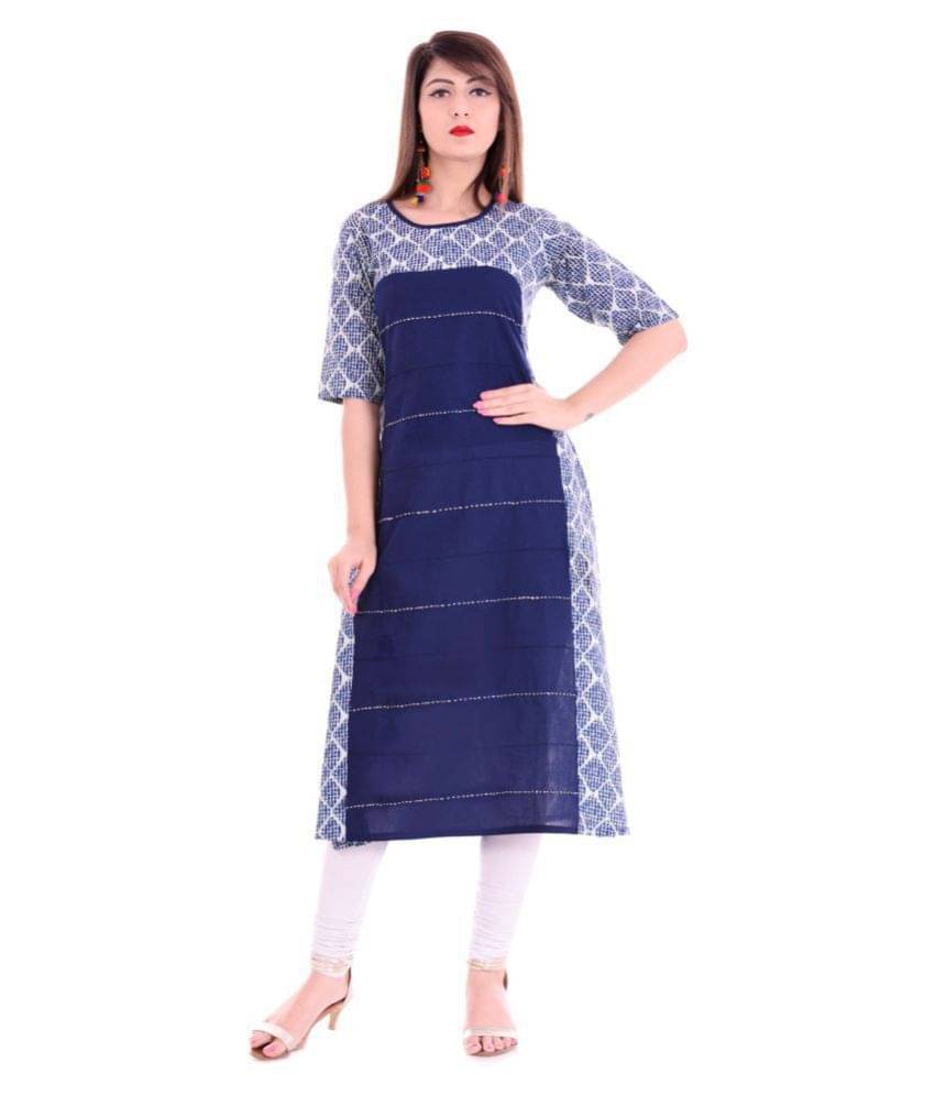 Yash Gallery Pack of 1 Cotton Printed A-line Women's Kurti - ( Blue )     			Yash Gallery Pack of 1 Cotton Printed A-line Women's Kurti - ( Blue )