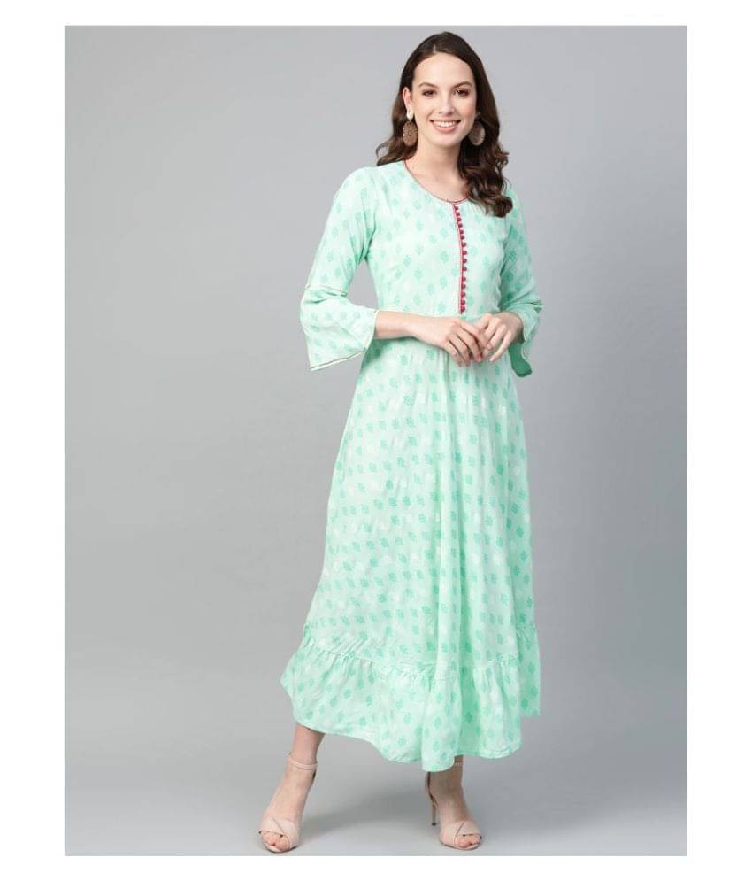     			Yash Gallery Pack of 1 Rayon Printed Flared Women's Kurti - ( Green )