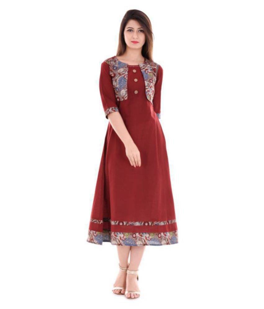 Yash Gallery Cotton Solid A-line Women's Kurti - ( Maroon ) Yash Gallery Cotton Solid A-line Women's Kurti - ( Maroon )