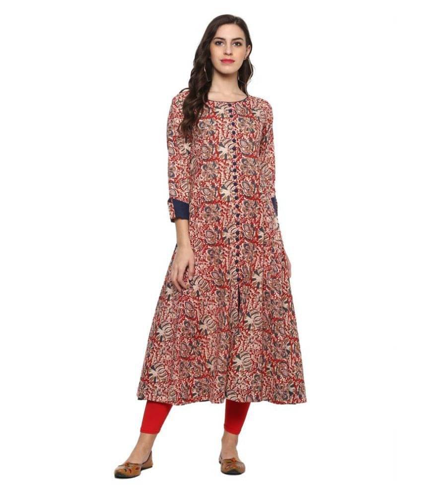 Yash Gallery Pack of 1 Cotton Printed Anarkali Women's Kurti - ( Multicolor ) Yash Gallery Pack of 1 Cotton Printed Anarkali Women's Kurti - ( Multicolor )