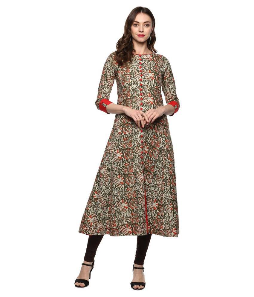 Yash Gallery Pack of 1 Cotton Printed A-line Women's Kurti - ( Multicoloured ) Yash Gallery Pack of 1 Cotton Printed A-line Women's Kurti - ( Multicoloured )