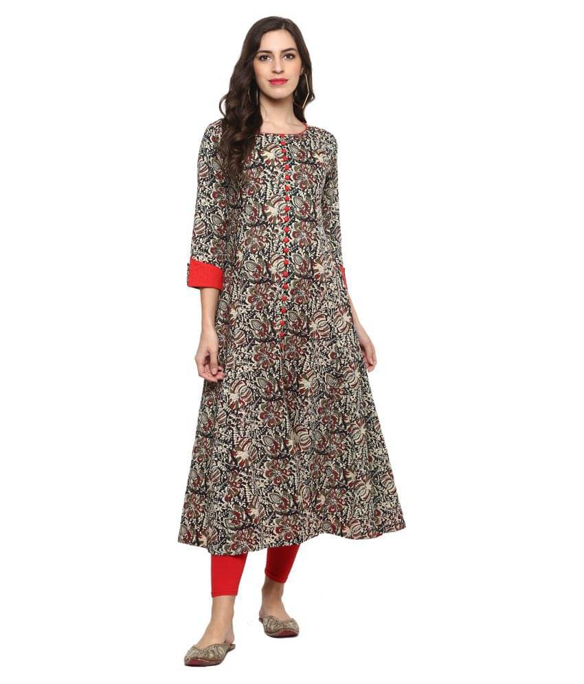 Yash Gallery Pack of 1 Cotton Printed Anarkali Women's Kurti - ( Multicolor ) Yash Gallery Pack of 1 Cotton Printed Anarkali Women's Kurti - ( Multicolor )