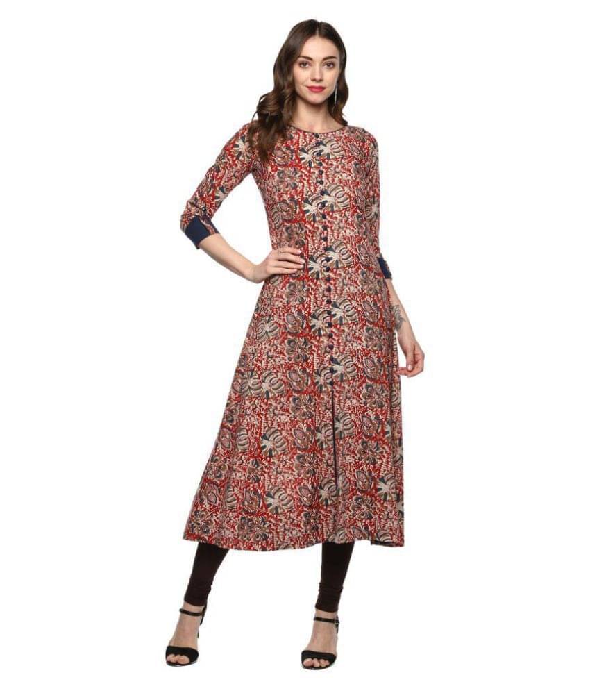     			Yash Gallery Pack of 1 Cotton Printed Flared Women's Kurti - ( Multicolor )
