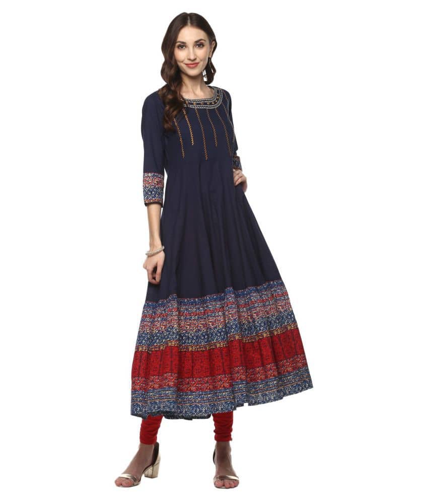 Yash Gallery Pack of 1 Cotton Embroidered Anarkali Women's Kurti - ( Multicoloured ) - Kurtis, Tunics | Buy online on ZillyBuy